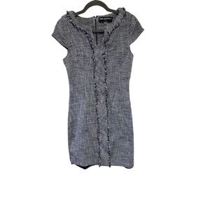 Karl Lagerfeld Paris Tweed‎ Dress Fringed Trim Cap Sleeve Sheath Dress 6